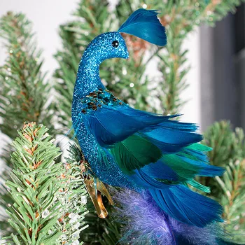 Изкуствен паун пернат симулация птици 18 коледни елхи декорации блестящи акценти траен материал