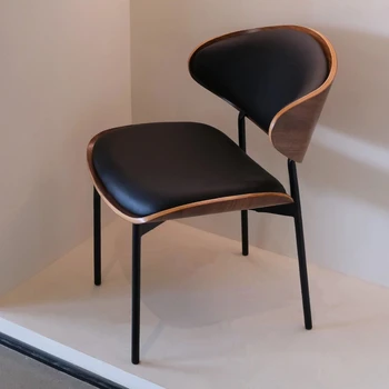 Италиански черни трапезни столове Кожен салон Дизайнер Холни столове Кухненски апартамент Sedie Da Pranzo Мебели за дома A2