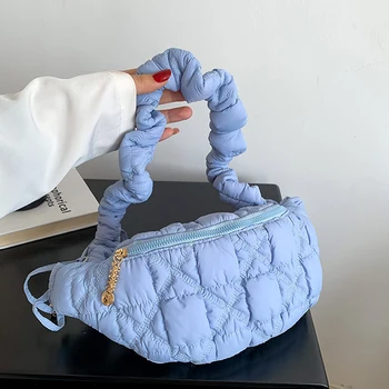 Корейски гърдите прашка чанти за жени чанти и портмонета луксозен дизайнер 2023 Ново в найлон бродирани ромб Фани пакет пратеник