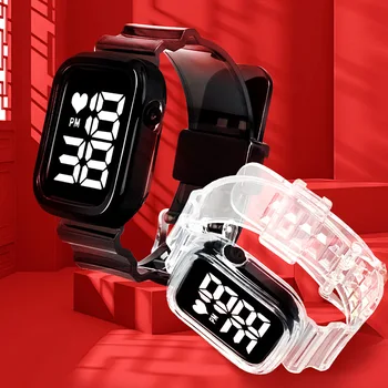 Моден LED цифров часовник за жени Гледайте силиконова прозрачна каишка квадратни електронни часовници водоустойчив спортен ръчен часовник