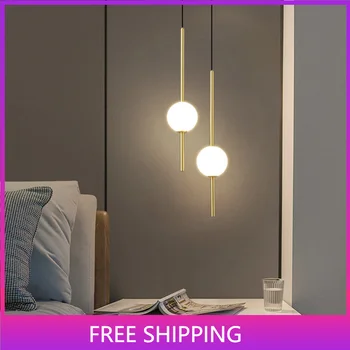 Модерна LED стъклена топка висулка светлина за спалня до леглото висяща лампа таван полилей вход баня декорация дълги светлини