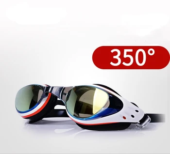 Мъже Жени Късогледство Професионални анти-мъгла UV защита Плувни очила Водоустойчиви Регулируеми силиконови плажни очила Сърф EyeWear