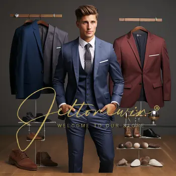 Мъжка мода Slim Fit Suit Комплект от две части за мъжки младоженец и най-добър човек Голям бизнес костюм Terno Masculinos Completo