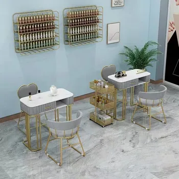 Нов модерен мраморен стил салон мебели Метален маникюр салон нокти маса