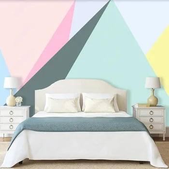 Нов творчески абстрактен геометричен фото тапет цветен триъгълник форма живопис стенопис за хол спалня фон декор