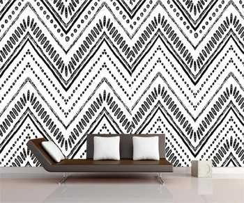 Персонализиране на всякакъв размер черно-бели геометрични линии стенопис тапет хол трапезария интериор декорация 3d тапет