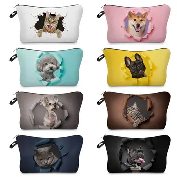 Пиърсинг котки куче организатор за козметични чанти сладък животински печатни дизайн дами грим чанта плаж пътуване тоалетна чанта практичен