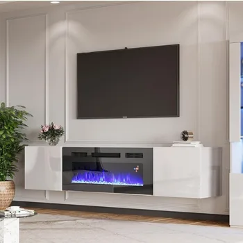Плаваща телевизионна стойка с високо гланцово покритие стенен камина развлекателен център с място за съхранение на телевизори до 78