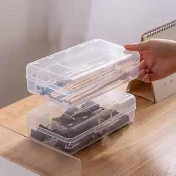Пластмасова прозрачна кутия за моливи Кутия за канцеларски материали с голям капацитет Стифиране на дизайн Sketch Art Student Проста кутия за моливи за училище