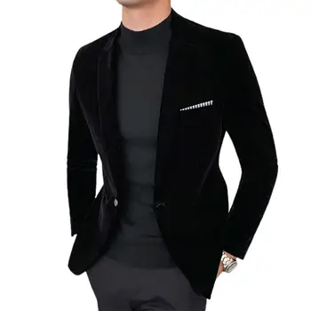 Популярни мъже нетактичност редовни ръкави фини шевове мъжки кадифе ревера костюм палто