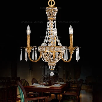 Ретро златни полилеи класическо осветление американски кристален полилей K9 свещ за стълбищно църковно фоайе френско кухненско осветление
