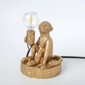 Ретро маймуна лампа Nordic LED таблица светлини мини смола животински лампа за хол спалня детска стая дом декор бюро лампа