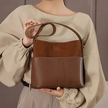 Ретро матирано велур кофа форма едно рамо дамска чанта с луксозен и модерен универсален crossbody чанта за жени