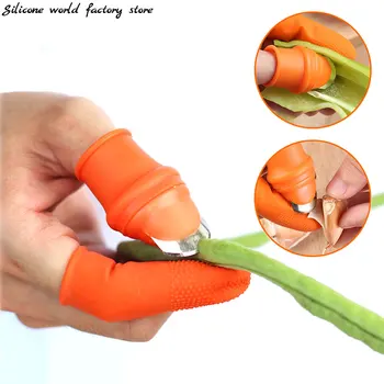 Силиконов свят 1 комплект силиконов протектор за пръсти Нож за палеца Рязане на зеленчукови плодове с острие Кухненски приспособления за защита на пръстите