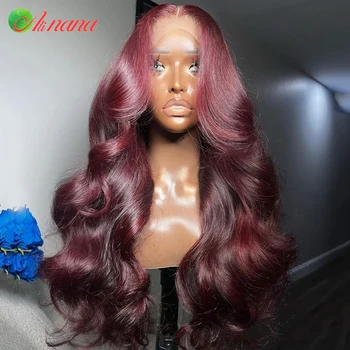 Тъмно бордо Цветни 13x6 дантела фронтална човешка коса перука с бебешка коса 5x5 дантела затваряне перуки прозрачна дантела перука за черни жени