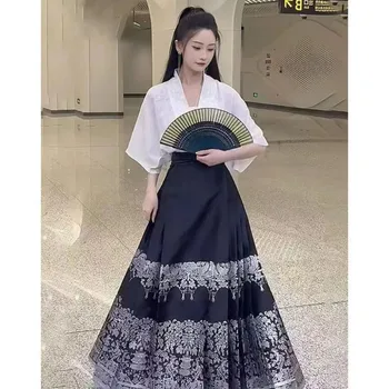 Ханфу династия Минг кон лицето пола бяла риза + пола комплекти китайски традиционни жилетка пола ханфу костюм китайски облекло за жени