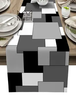 черен сив пачуърк абстрактно изкуство маса бегач сватбено тържество трапезна маса покритие кърпа подложка салфетка начало кухня декорация