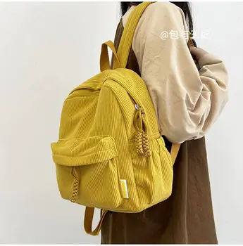 японски плътен цвят кадифе случайни дамски раници голям капацитет колеж минималистичен студент чанта пътуване рамо чанта Ins