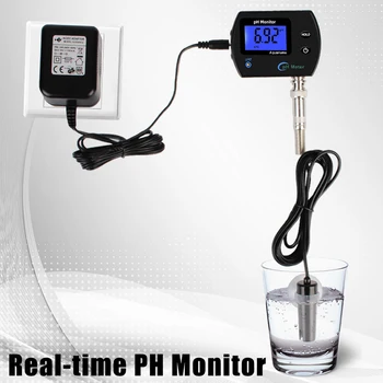 PH метър за аквариум лаборатория Монитор за качеството на водата Ацидометър в реално време LCD дисплей EU Plug Multi-параметър