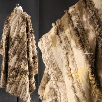 Tie-Dye Brown Stripe Cut Flower Cotton Handmade Botanical Dye Washed Aged Coat Bag Clothing Designer Fabrics