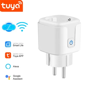 Tuya Wifi Smart Plug EU Plug с гнездо 16A Plug адаптер с функция за синхронизиране на монитора на захранването Работа със Siri Alexa Google Home