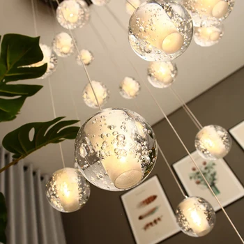 Луксозен кристал висулка светлина стилен полилей с топки за стълбище коридор бар вила вътрешен дом дълъг кабел висяща лампа
